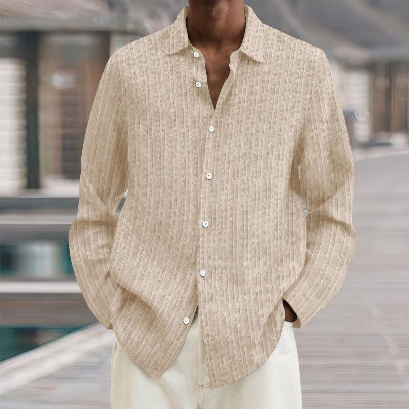 Men S Solid Color Long Sleeve Turn Down Collar Casual Shirt