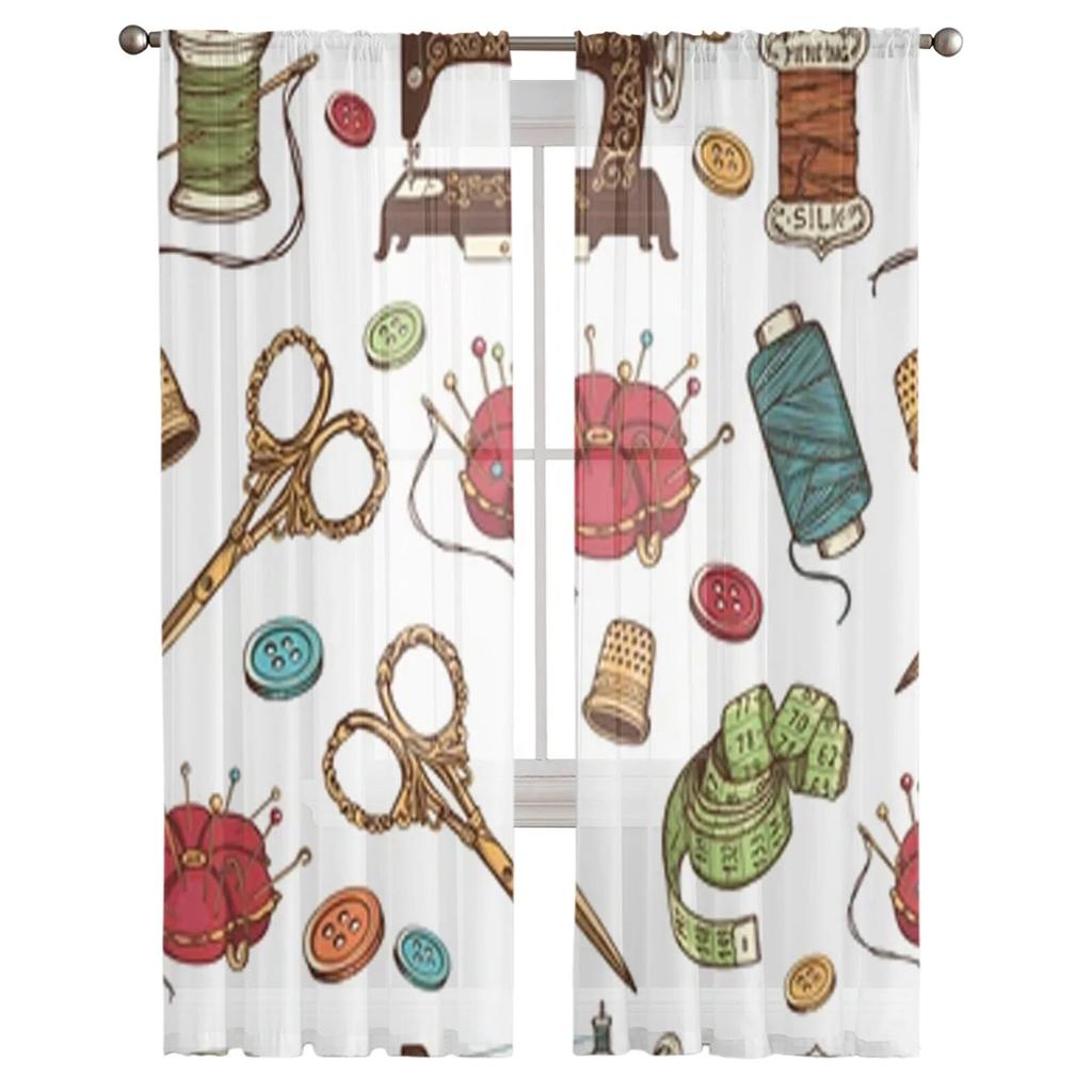 Ручной рисунок из швейных инструментов, прозрачные шторы, вуаль для спальни, занавеска для гостиной, окна, прозрачные шторы, кухонные тюлевые шторы
