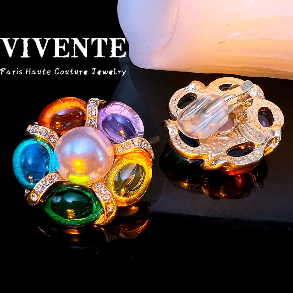 Оригинальные ретро клипсы для ушей из 18-каратного золота с разноцветным стеклом в средневековом стиле, не требующие прокола