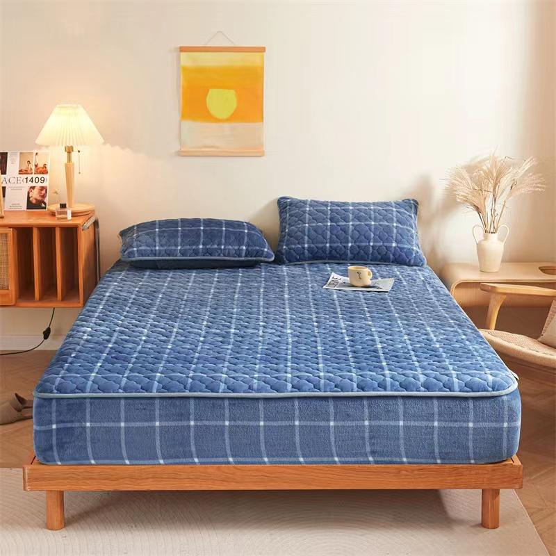 Soft Thicken Velvet Quilted Bed Pad Protector Cover Luxury Flannel Mattress Cover Winter Bed Cover Not Included Pillowcase