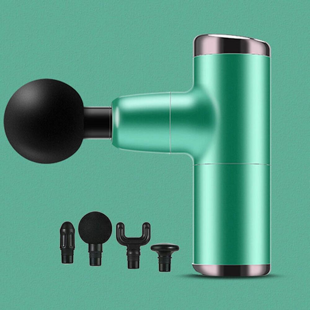 Мини фасциальный пистолет для глубокотканного вибрационного массажа, устройство для облегчения боли, 4 сменные массажные головки, USB-массажер для тела