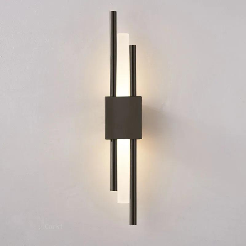 Modern Led Wall Lamps Black And Bronze Brass Gold Metal Acrylic Pipe LED Wall Lights for Living Room Wall Sconce Decor Fixtures