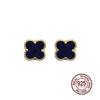 7MM Four Leaf Clover Earring Lapis Lazuli 925 Sterling Silver 14K Gold Earrings