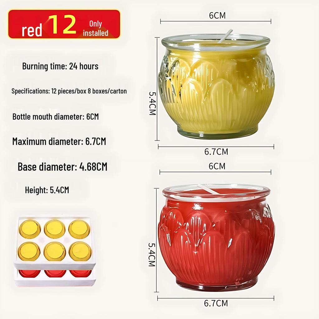 Smokeless Lotus Glass Oil Lamp - 24-Hour Ghee Candle for Buddha Offerings