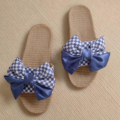 Модные женские тапочки из льна с бантом и противоскользящим эффектом