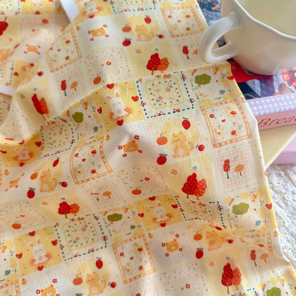 100% Cotton Digital Print Korean Style Cartoon Animal & Floral Fabric for Women's Clothing, Children's Wear, Family Outfits, Homewear & DIY Projects