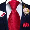 Mens Red Silk Tie Bridegroom Wedding Suit Corsage Necktie Hanky Cufflinks Set