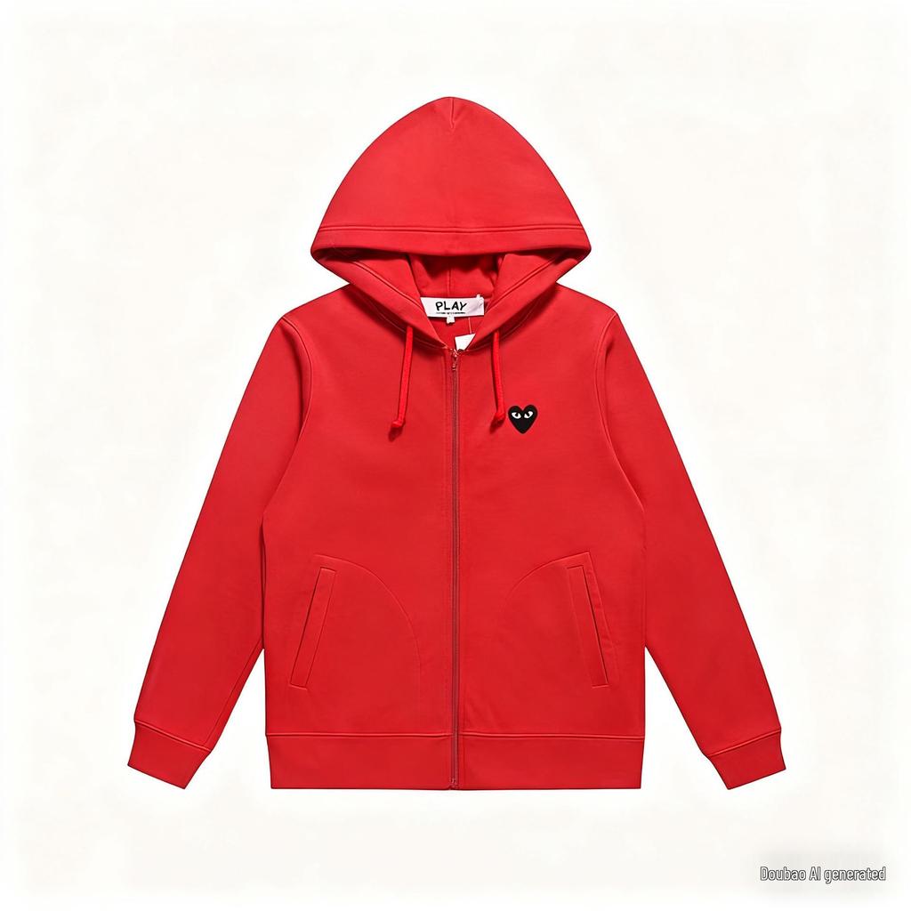 PLAY Love Heart Embroidery Zipper Cardigan Hoodie - Men's Plus Velvet Autumn Hooded Jacket 2025 Model