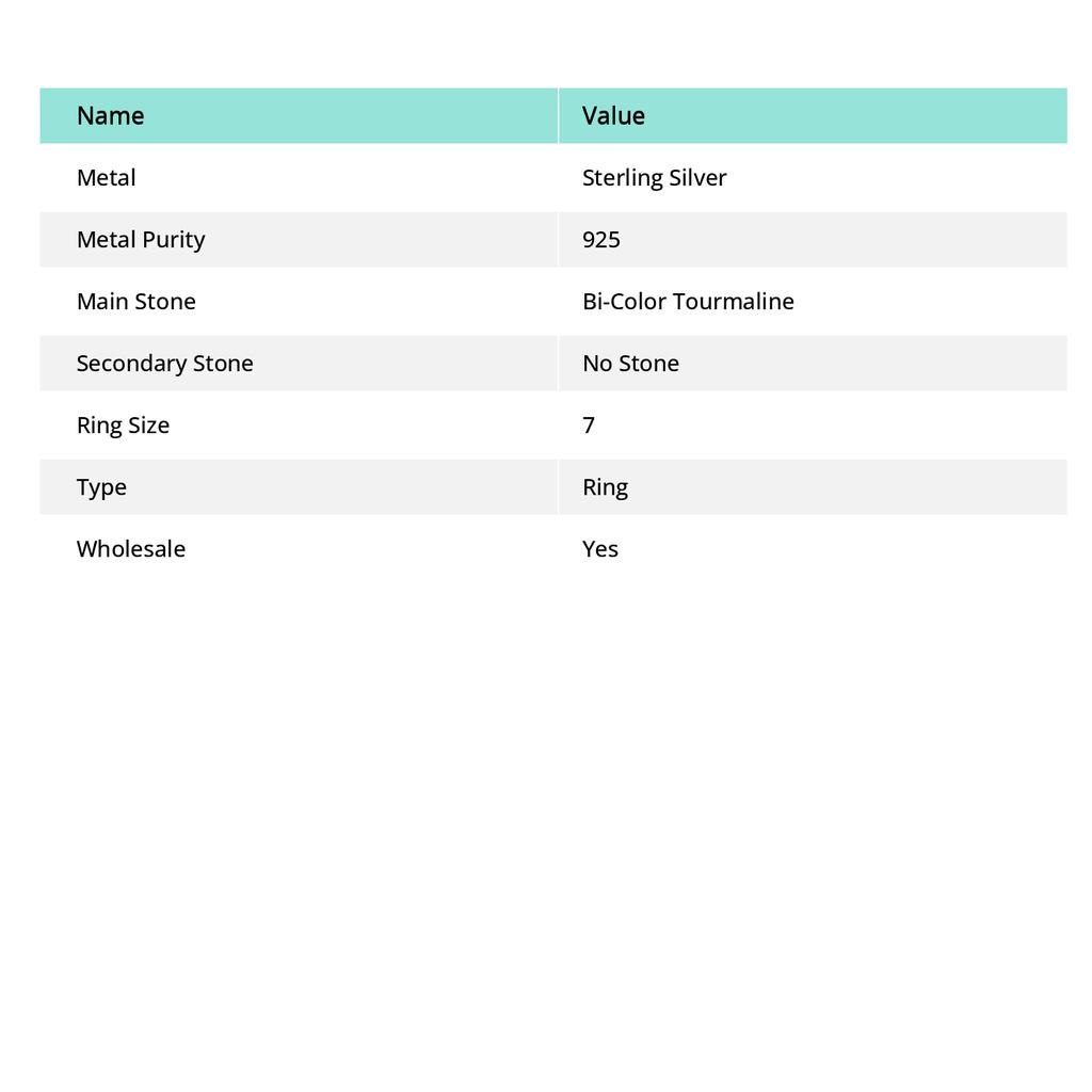 Кольцо из стерлингового серебра 925 пробы с натуральным двухцветным турмалином, размер 7 N5O90