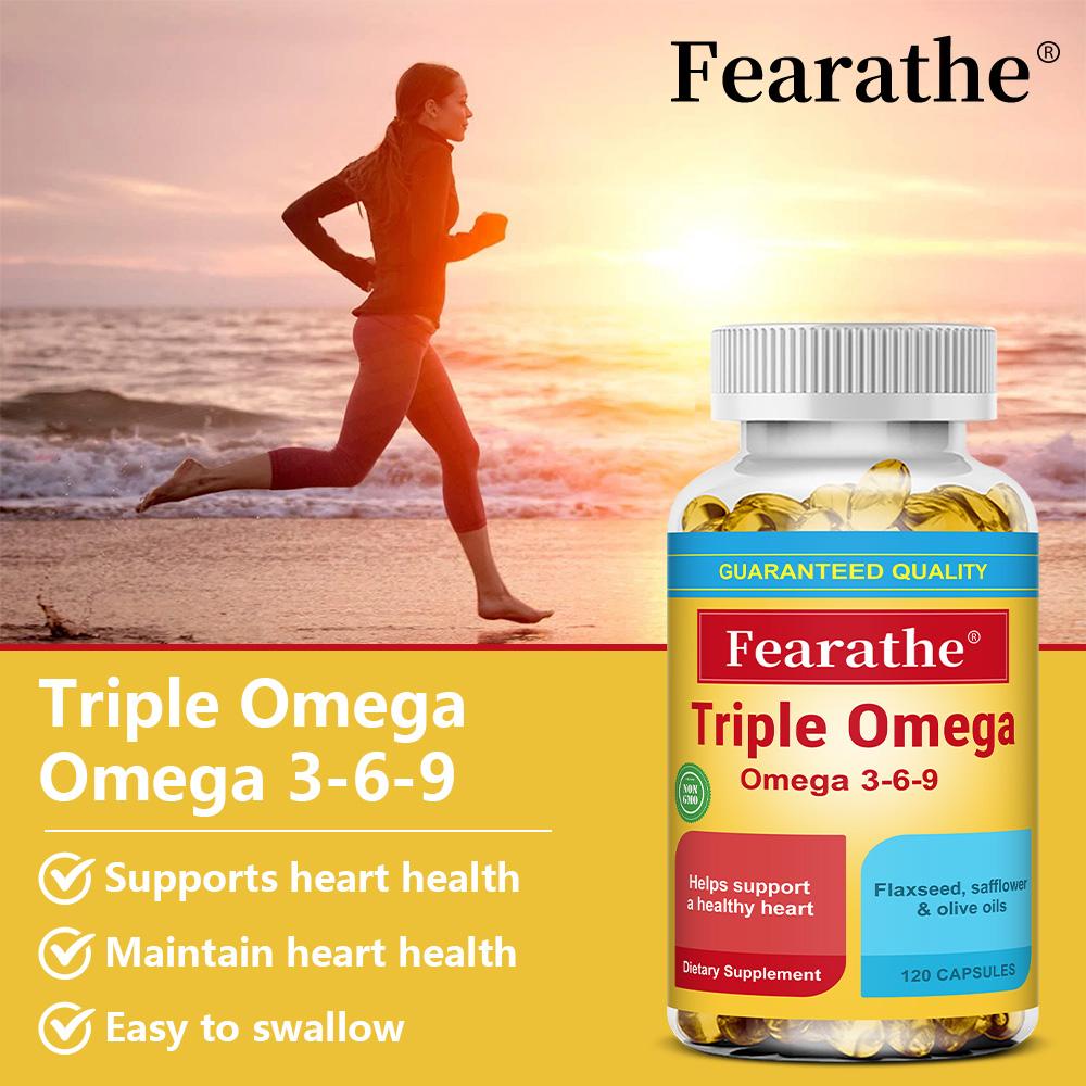Triple Omega 3, 6, and 9 supplement for heart health and balanced blood circulation. 120 capsules.
