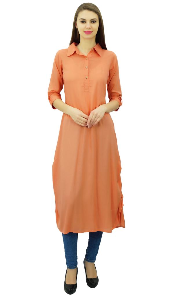 Phagun Индийская хлопковая смесь Курти Курта Повседневная одежда Воротник Туника Для