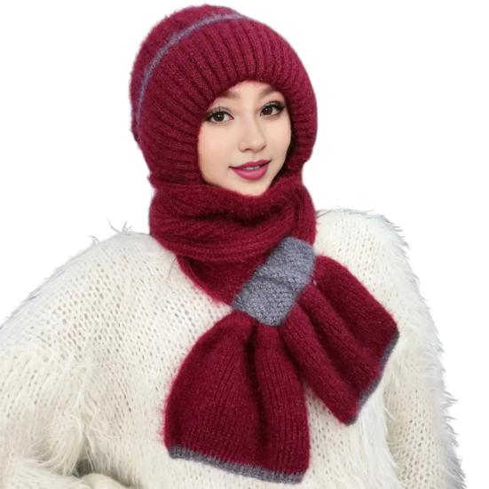 Зимняя вязаная шапка-шарф, теплая ветрозащитная защита ушей, для холодной погоды, для велоспорта, женская вязаная шапка-бини, утеплитель для шеи, шарф