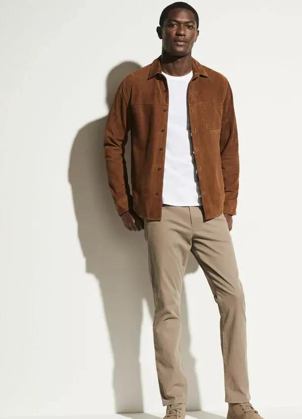 Handmade Pure Soft Suede Leather Shirt Men Brown Stylish Casual Designer Button