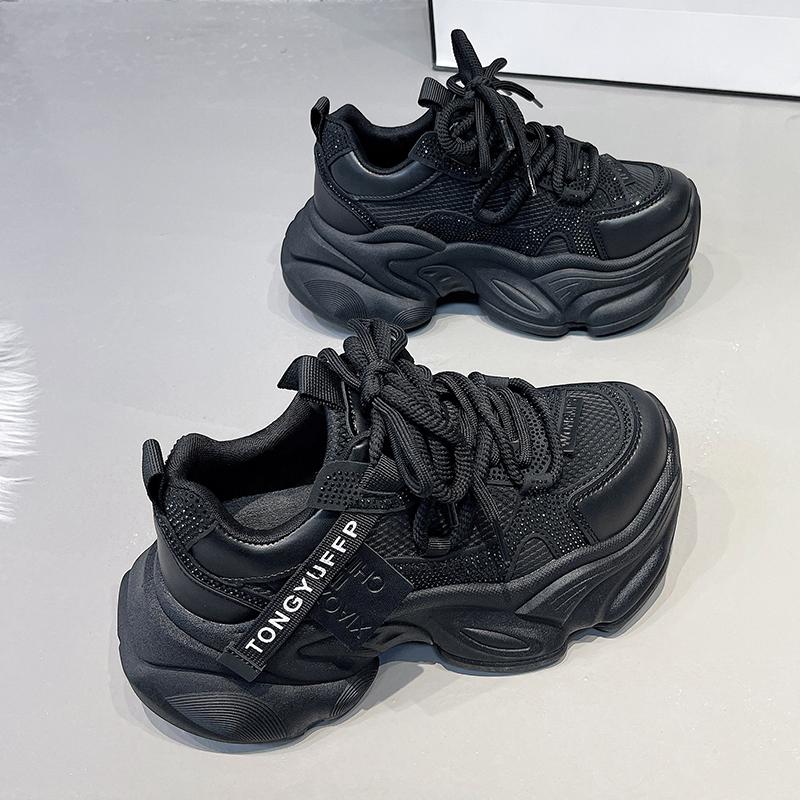 Массивные кроссовки Женские повседневные туфли на толстой подошве Шнуровка Увеличение роста Женские туфли на платформе Сетчатые дышащие кроссовки Мода
