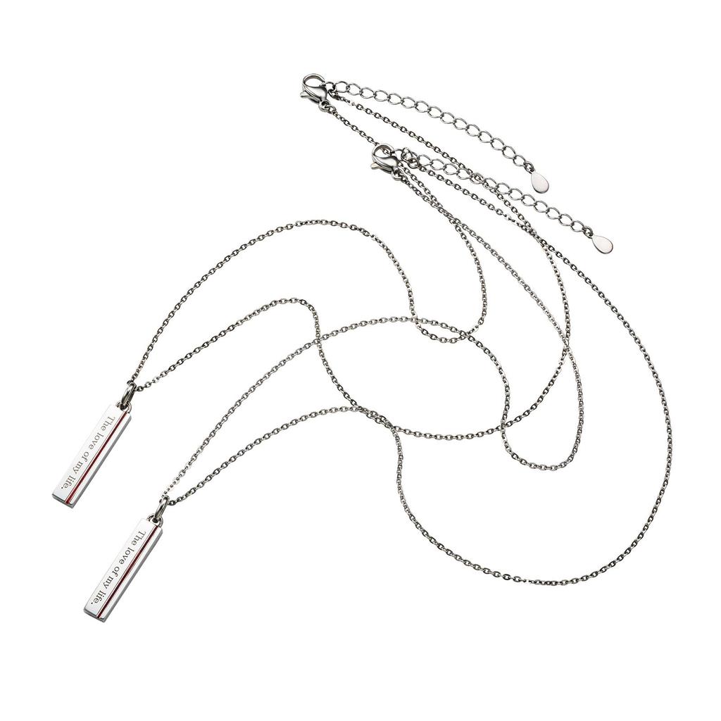 Парный набор ожерелий из 2 шт. Хирургическая нержавеющая сталь Красная нить Пластина Сообщение Гипоаллергенный [Белый клевер] 38см&45см 4SUP107SV&4SUP107SV