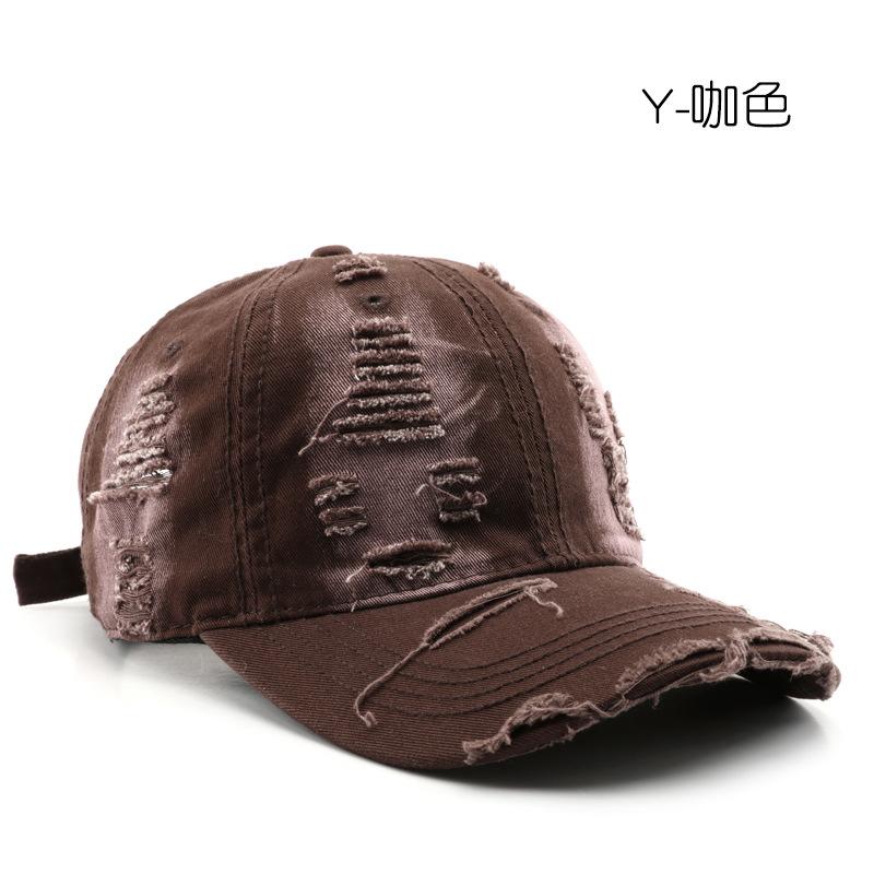Japanese-style solid-color washed baseball cap with distressed details, suitable for outdoor activities, providing sun protection and shade