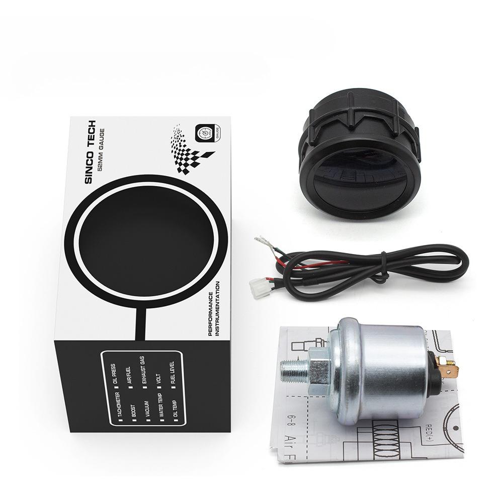 Digital Gauge, 52mm: RPM, Boost Pressure, Coolant Temperature, Oil Temperature, Oil Pressure, Air-Fuel Ratio, Voltage, 12V