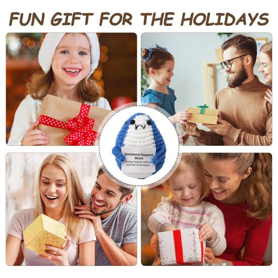 Positive Crochet Shark Doll with Encouraging Card Emotional Support Handmade Knitting Yellow