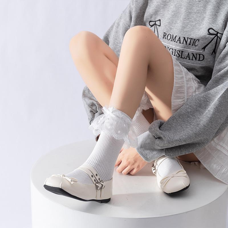 Девичьи весенне-осенние носки с кружевными бантами, девичьи гольфы до середины икры в стиле Лолиты, осенне-зимние студенческие носки в балетном стиле