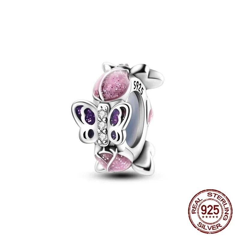 925 Sterling Silver Classic Flowers Love Beads Fit Bracelet Beads Pendant Colorful Women Jewelry DIY Gift 2024