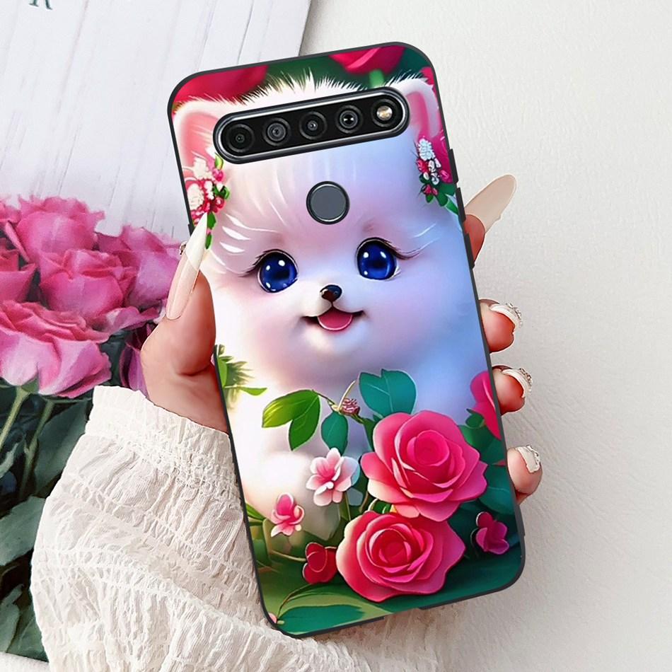 Для LG K41S K51S 2020 Элегантный Чехол для Телефона с Цветочным Котом, Для LG K41S K51S LM-K410 LM-K510 Черный Силиконовый Мягкий Чехол