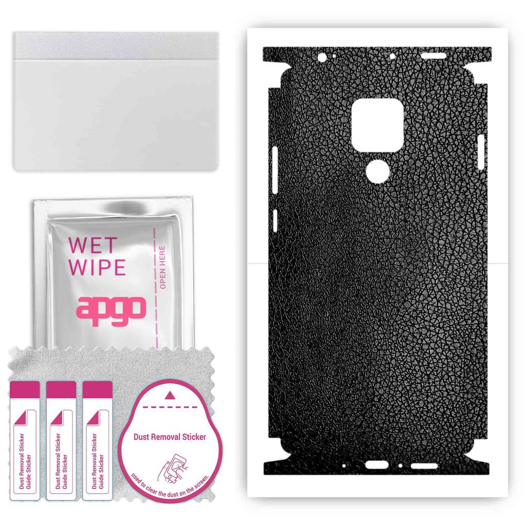 apgo Protective Skin Sticker for the Back+sides Compatible with Huawei Mate 20 X, Full Wrap Film, Foil, Vinyl - Pattern Black Leather