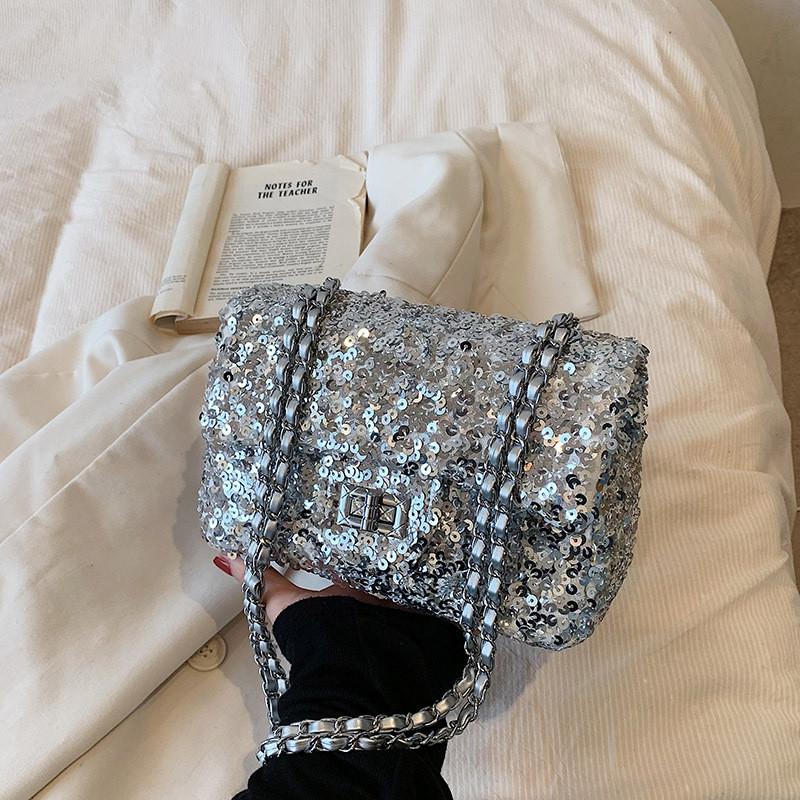 IELGY Женская сумка-мессенджер, расшитая пайетками, небольшая квадратная сумка-мессенджер на цепочке.