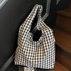 Japanese Retro Red Plaid Canvas Bag Women's 2025 New Lazy Wind Commuter Tote Bag Student Shoulder Armpit Bag