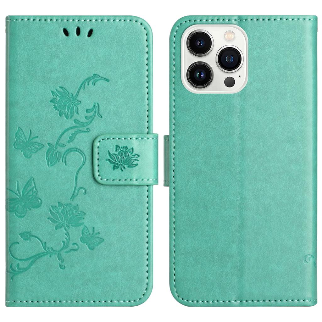 For iPhone 16 Pro Max Case Wallet Stand Butterfly Flower PU Leather Phone Cover