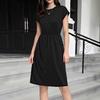 Women's Short-sleeved Round Neck Solid Color Casual and Elegant Knee-length Dress