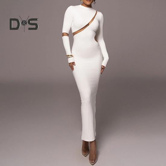 Женское платье из прозрачной сетки в стиле пэчворк, облегающее платье с разрезом, длинным рукавом, круглым вырезом, однотонное эластичное, с вырезом, длиной до щиколотки, вечернее, выпускное, макси-платье