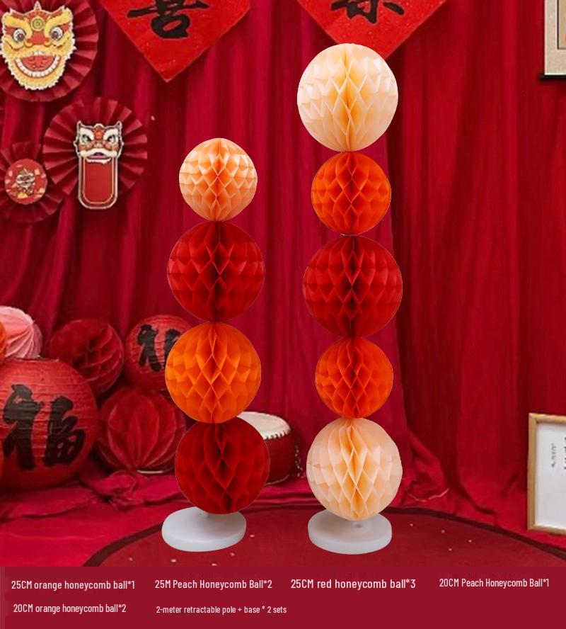 Chinese New Year Lantern Honeycomb Ball Decoration for Birthday and Photo Props