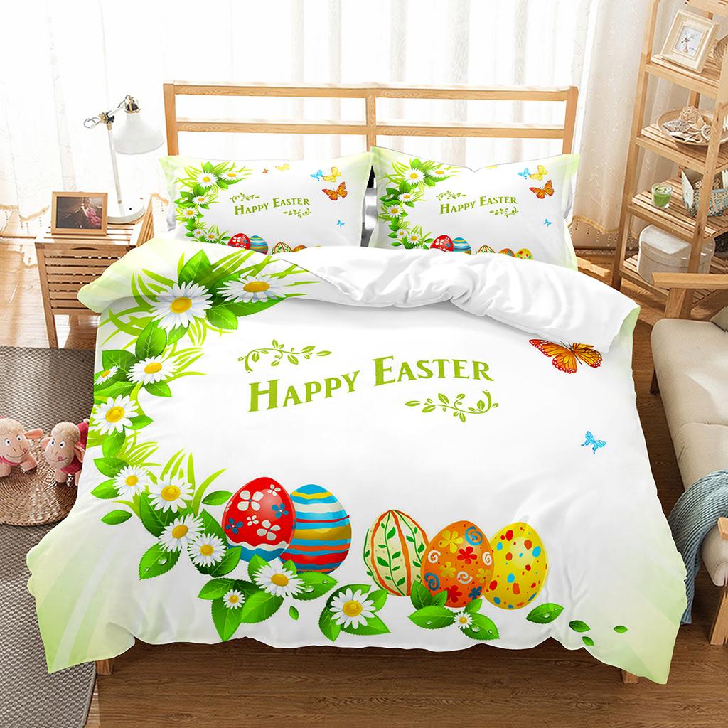 Пододеяльник с рисунком кролика из мультфильма Twin Queen, комплект постельного белья с разноцветными яйцами, микрофибра, цветочное одеяло, покрывало для девочек и мальчиков, пасхальный подарок