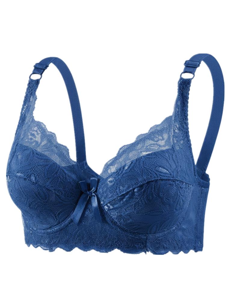 Plus Size Lace Bra Women Sexy Back Closure Double Row Hook Mom Style Fixed Strap Push Up Comfortable Supportive Lingerie Underwear