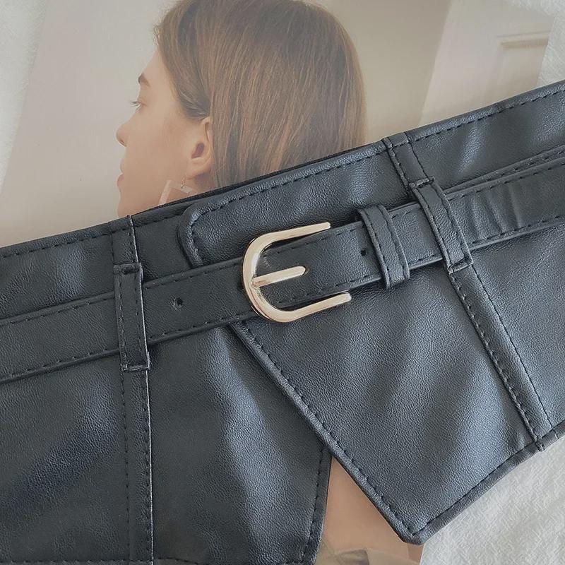 Женский черный широкий поясной ремень: Декоративная, эластичная, универсальная для юбок и пальто.