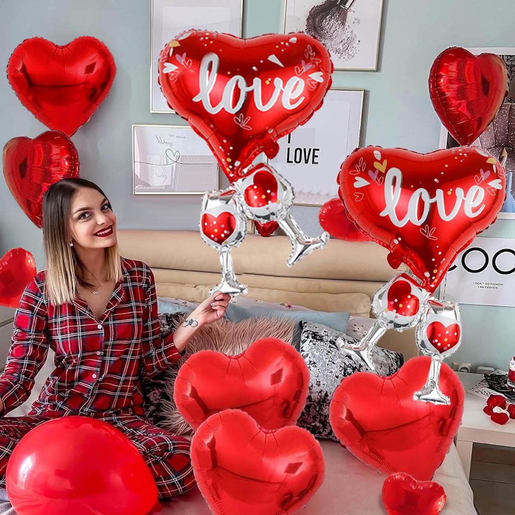 1 комплект воздушных шаров в форме сердца Love Wine для сюрпризов на День святого Валентина, романтических вечеринок, предложений руки и сердца, свадеб, юбилеев