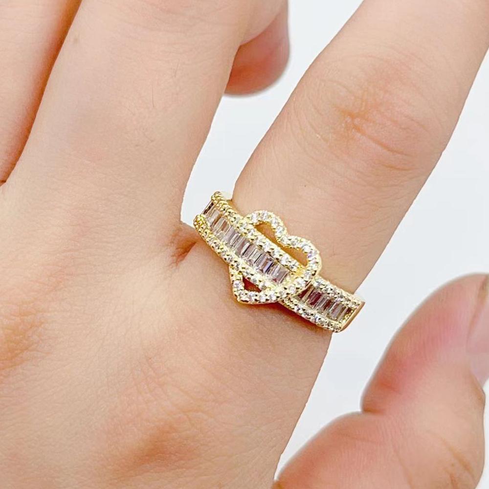 Корейское модное серебряное кольцо с сердечком и кубическим цирконием, элегантное женское регулируемое кольцо для вечеринки, ювелирные изделия, подарки