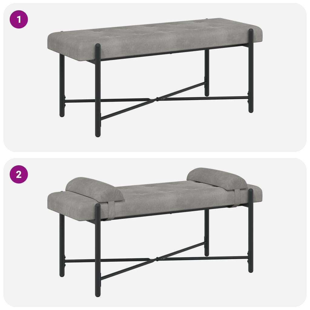 Button Tufted Bench with Cushions Light Gray 110 x 40 x 46 cm Velvet