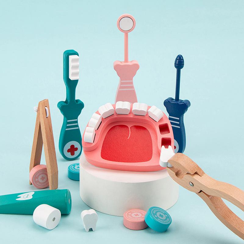 Детская имитация семьи врач общей практики ролевая игра девочка аускультация инъекция аптечка деревянный набор игрушка
