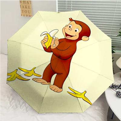 Curious George Print Automatic Umbrella, 8 Rib Iron Frame, Plastic Handle, Suitable for Outdoor Travel &Daily , Ideal Gift