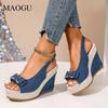 Сандалии на платформе-эспадрилье с открытым носком, ремешком на щиколотке и бантом, дышащие джинсовые сандалии, повседневная летняя обувь для женщин