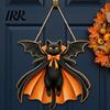 Indoor Outdoor Holiday Sign Black Cat Ghost Door Sign, Halloween Decorative Plaque, Wooden Hanging Craft Decorations Vintage Rustic Decor with