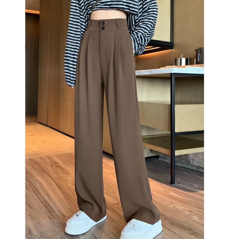 Широкие брюки для женщин, весенне-летний драпированный прямой костюм с высокой талией, тянущиеся брюки, повседневные брюки