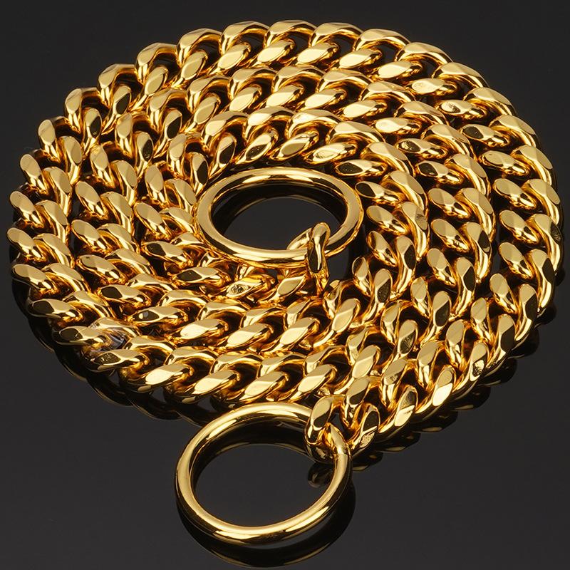 Золотая цепочка-ошейник для собаки из нержавеющей стали 10 мм, цепочка-петля, ожерелье из титановой стали