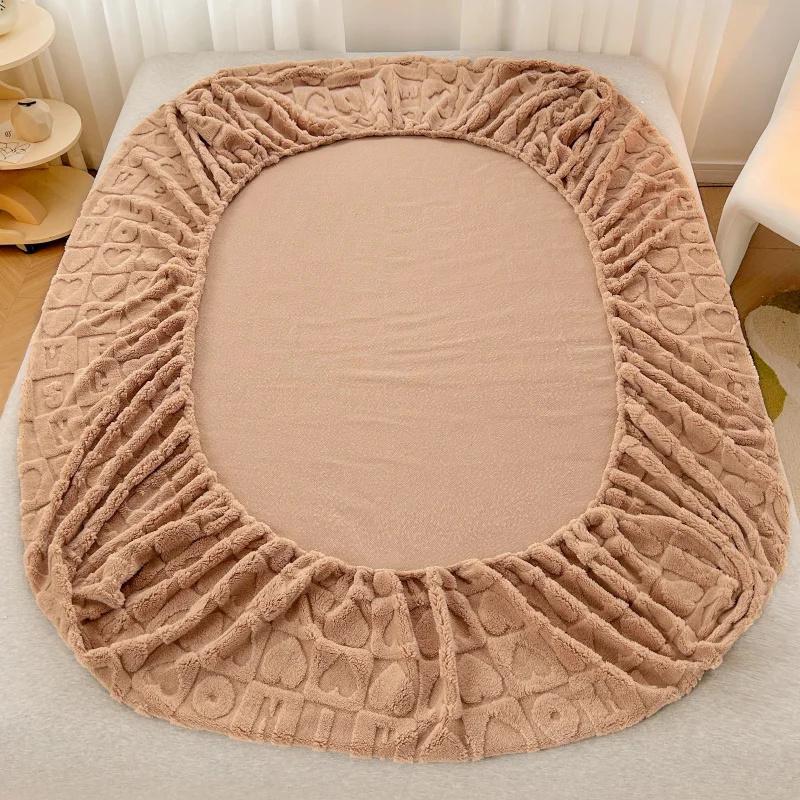 2025 Plush Bed Sheet Bed Linen Sheet Velvet Bedsheet 3D Letter Love Mattress Cover Adjustable Elastic Fitted Sheet