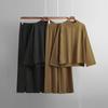 Fall Winter Lazy Wind Loose O-Neck Pulllover Sweater Suit Women's Solid Color Long Sleeve Slit Knit Wide Leg Pants Two Piece Set