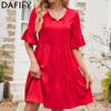 Women's Fashion Summer Spring Solid Color Print Short Sleeve V-Neck High Waist Loose Casual Dresses