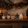Halloween Wooden Ornaments 6 Pcs Vintage Ornaments, Rustic Farmhouse Cat Owl Pumpkin Hanging Decorations for Party Ghost Tree Home Decor Style