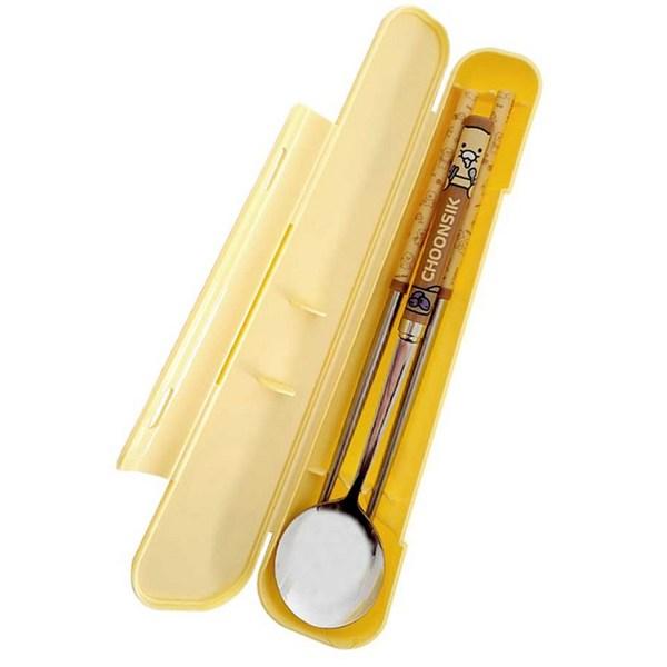 Lilpang Kakao Friends Children's Chunsik Space Efficient Vacuum Spoon Case Set M, Mixed Colors, Case + Spoon + Chopsticks, 1 Set