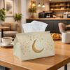 1pc Ramadan Eid Decorative Tissue Box Featuring a Golden Moon And Starry Texture, Designed in a Minimalist And Elegant Cream Beige. This Stylish And F